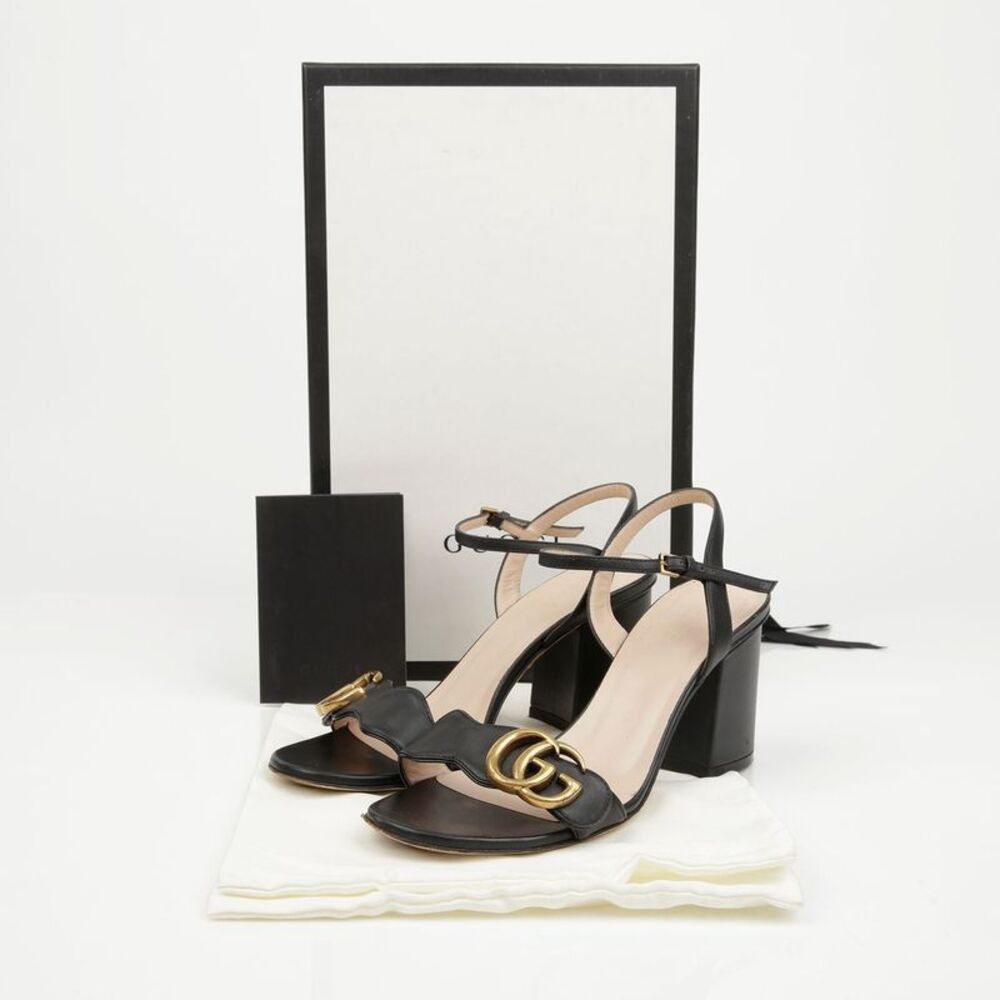 Gg Marmont Leather Mid-heel Women's Sandals Black